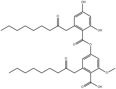 Benzoic acid, 2,4-dihydroxy-6-(2-oxononyl)-, 4-carboxy-3-methoxy-5-(2-oxononyl)phenyl ester,133362-63-7,结构式