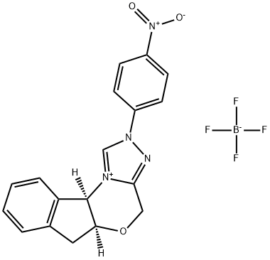 4H,6H-Indeno[2,1-b][1,2,4]triazolo[4,3-d][1,4]oxazinium, 5a,10b-dihydro-2-(4-nitrophenyl)-, (5aS,10bR)-, tetrafluoroborate(1-) (1:1) Struktur