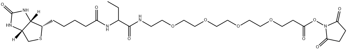 4,7,10,13-Tetraoxa-16,19-diazatetracosanoic acid, 18-ethyl-24-[(3aS,4S,6aR)-hexahydro-2-oxo-1H-thieno[3,4-d]imidazol-4-yl]-17,20-dioxo-, 2,5-dioxo-1-pyrrolidinyl ester Struktur