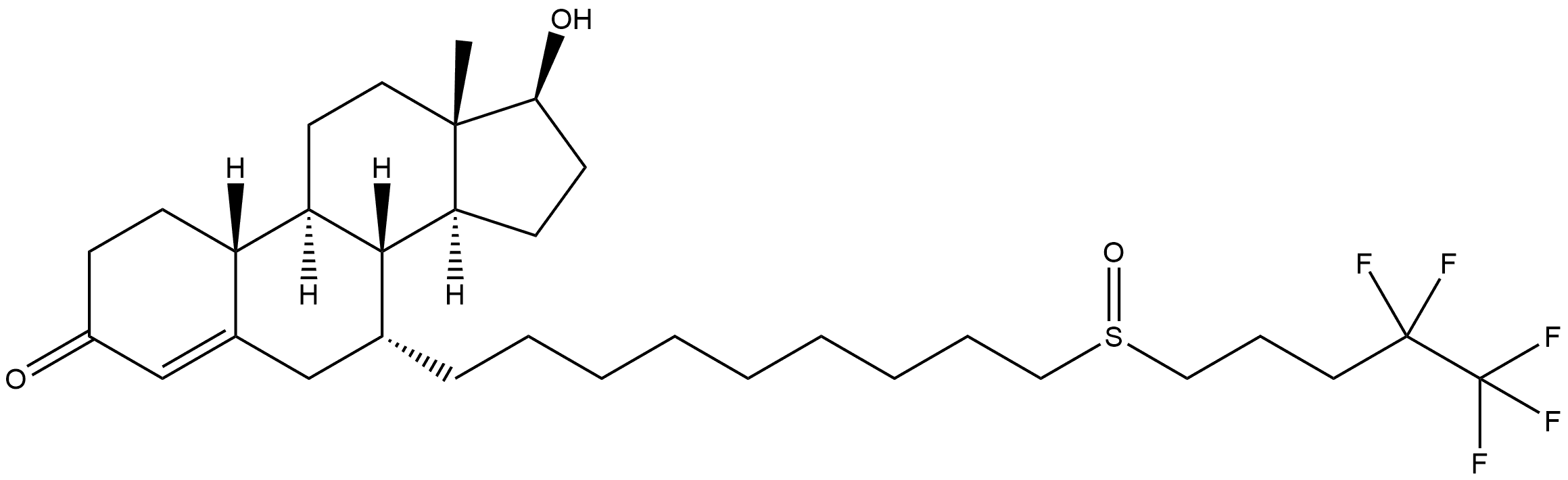 17-Hydroxy-7-[9-[(4,4,5,5,5-pentafluoropentyl)sulfinyl]nonyl]-,(7α,17β) estr-4-en-3-one Structure