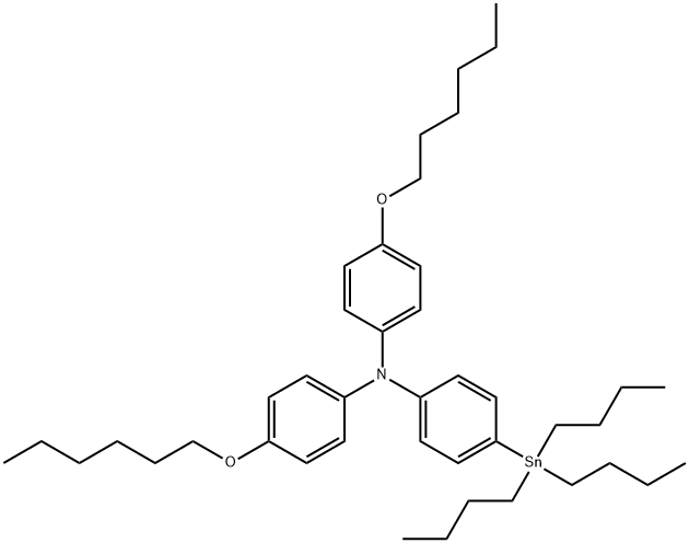 4-(hexyloxy)-N-(4-(hexyloxy)phenyl)-N-(4-(tributylstannyl)phenyl)aniline,1338083-03-6,结构式