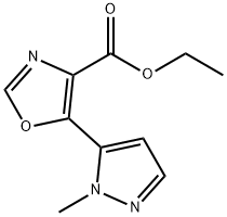 4-Oxazolecarboxylic acid, 5-(1-methyl-1H-pyrazol-5-yl)-, ethyl ester 化学構造式