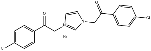 1H-Imidazolium, 1,3-bis[2-(4-chlorophenyl)-2-oxoethyl]-, bromide (1:1) 化学構造式