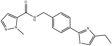 1H-Pyrazole-5-carboxamide, N-[[4-(4-ethyl-2-thiazolyl)phenyl]methyl]-1-methyl- Struktur