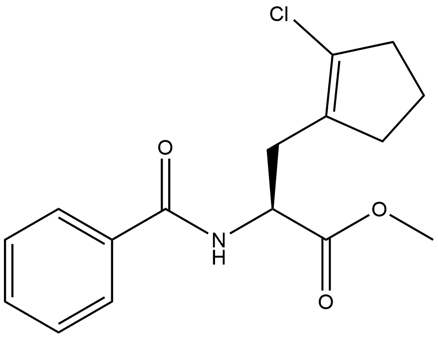 1-Cyclopentene-1-propanoic acid, α-(benzoylamino)-2-chloro-, methyl ester, (αS)- Struktur