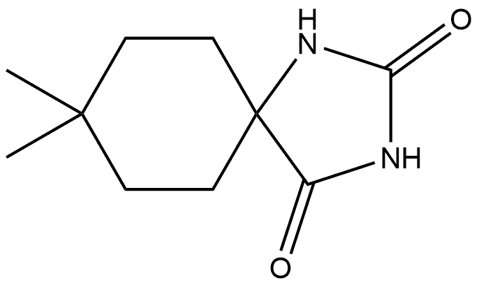 8,8-Dimethyl-1,3-diazaspiro[4.5]decane-2,4-dione 化学構造式