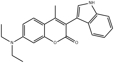 2H-1-Benzopyran-2-one, 7-(diethylamino)-3-(1H-indol-3-yl)-4-methyl-,134325-36-3,结构式