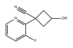 1-(3-フルオロ-2-ピリジル)-3-ヒドロキシシクロブタン-1-カルボニトリル 化学構造式
