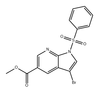 1H-Pyrrolo[2,3-b]pyridine-5-carboxylic acid, 3-bromo-1-(phenylsulfonyl)-, methyl ester 结构式