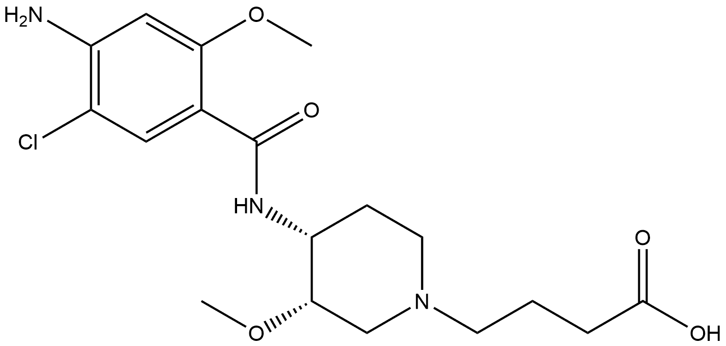 (3S,4R)-4-[(4-Amino-5-chloro-2-methoxybenzoyl)amino]-3-methoxy-1-piperidinebutanoic acid Struktur