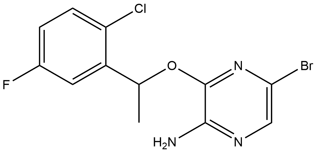 5-bromo-3-(1-(2-chloro-5-fluorophenyl)ethoxy)pyrazin-2-amine 化学構造式