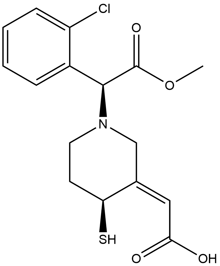 1-Piperidineacetic acid, 3-(carboxymethylene)-α-(2-chlorophenyl)-4-mercapto-, 1-methyl ester, (αS,3Z,4S)-,1352123-33-1,结构式