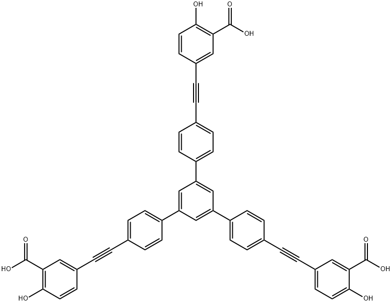 Benzoic acid, 3,3'-[[5'-[4-[2-(3-carboxy-4-hydroxyphenyl)ethynyl]phenyl][1,1':3',1''-terphenyl]-4,4''-diyl]di-2,1-ethynediyl]bis[6-hydroxy- Struktur