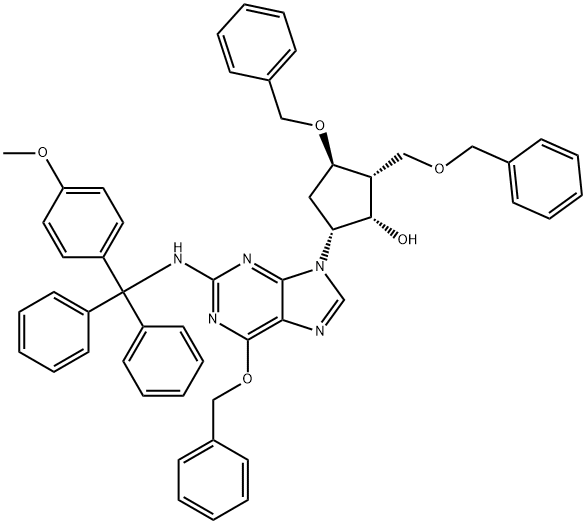 Cyclopentanol, 5-[2-[[(4-methoxyphenyl)diphenylmethyl]amino]-6-(phenylmethoxy)-9H-purin-9-yl]-3-(phenylmethoxy)-2-[(phenylmethoxy)methyl]-, (1S,2R,3R,5R)- Structure