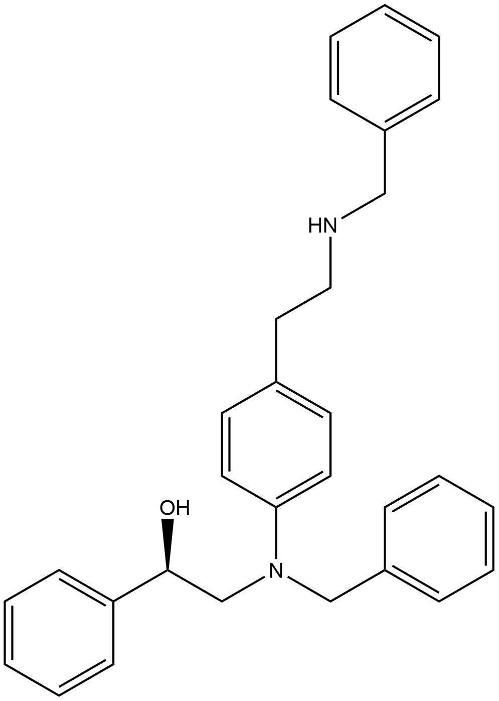 Benzenemethanol, α-[[(phenylmethyl)[4-[2-[(phenylmethyl)amino]ethyl]phenyl]amino]methyl]-, (αR)- Structure