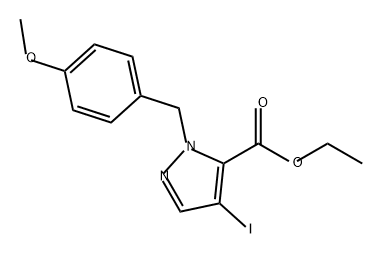 1H-Pyrazole-5-carboxylic acid, 4-iodo-1-[(4-methoxyphenyl)methyl]-, ethyl ester 化学構造式