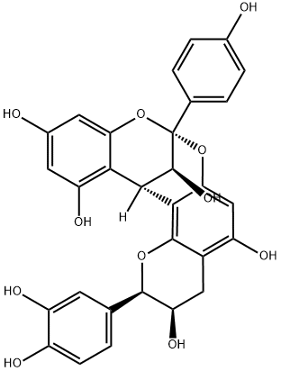 8,14-Methano-2H,14H-1-benzopyrano[7,8-d][1,3]benzodioxocin-3,5,11,13,15-pentol, 2-(3,4-dihydroxyphenyl)-3,4-dihydro-8-(4-hydroxyphenyl)-, (2R,3R,8R,14S,15S)- (9CI) Struktur