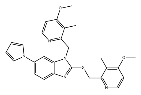 1H-Benzimidazole, 1-[(4-methoxy-3-methyl-2-pyridinyl)methyl]-2-[[(4-methoxy-3-methyl-2-pyridinyl)methyl]thio]-6-(1H-pyrrol-1-yl)- Structure