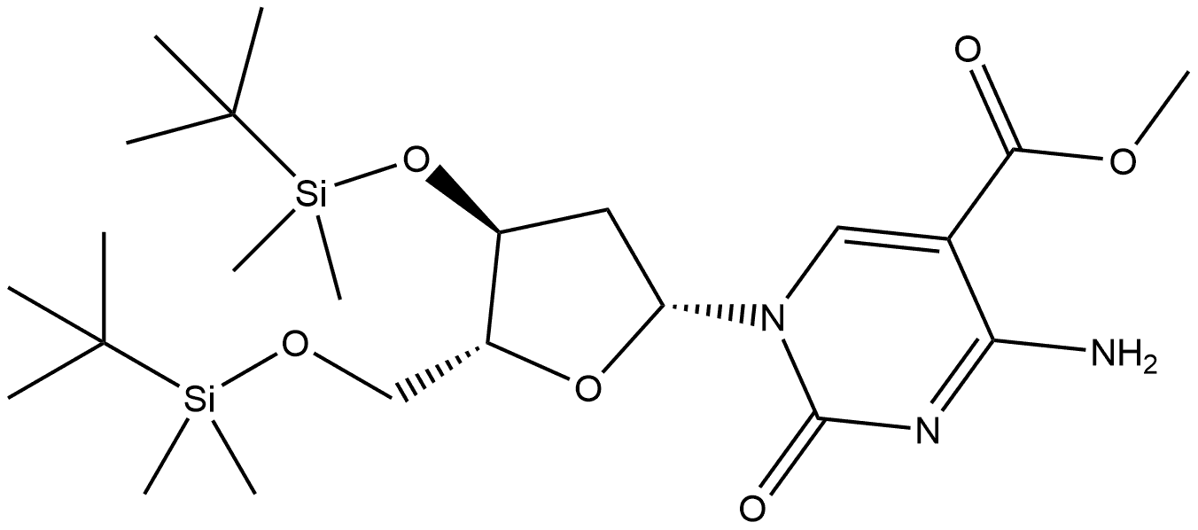methyl 4-amino-1-[(2R,4S,5R)-4-[tert-butyl(dimethyl)silyl]oxy-5-[[tert-butyl(dimethyl)silyl]oxymethyl]tetrahydrofuran-2-yl]-2-oxo-pyrimidine-5-carboxylate Structure