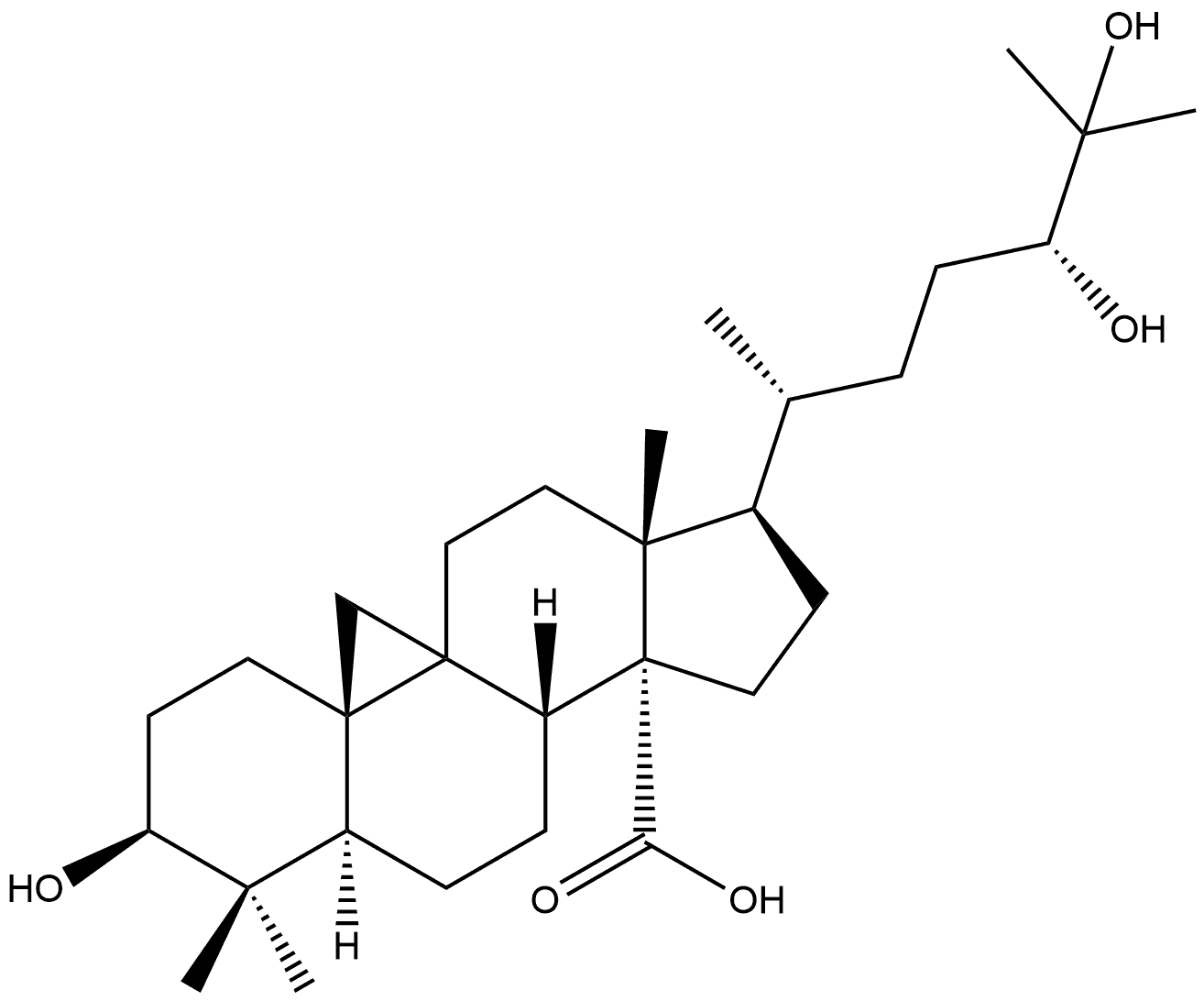 9,19-Cyclolanostan-30-oic acid, 3,24,25-trihydroxy-, (3β,24R)- 结构式