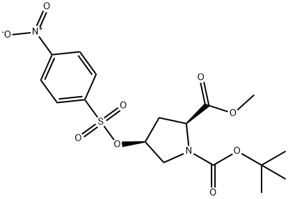 1,2-Pyrrolidinedicarboxylic acid, 4-[[(4-nitrophenyl)sulfonyl]oxy]-, 1-(1,1-dimethylethyl) 2-methyl ester, (2S,4S)- Struktur