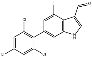 4-Fluoro-6-(2,4,6-trichlorophenyl)indole-3-carboxaldehyde,1361558-14-6,结构式