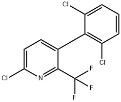 6-Chloro-3-(2,6-dichlorophenyl)-2-(trifluoromethyl)pyridine 化学構造式