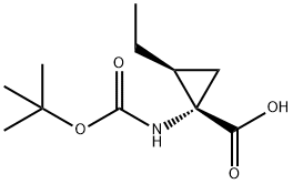 (1S,2S)-1-(叔丁氧羰基)氨基)-2-乙基环丙烷-1-羧酸,136378-34-2,结构式