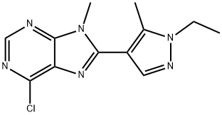 9H-Purine, 6-chloro-8-(1-ethyl-5-methyl-1H-pyrazol-4-yl)-9-methyl-,1365607-39-1,结构式