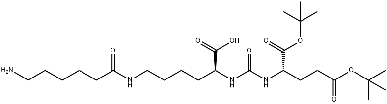 L-Glutamic acid, N-[[[(1S)-5-[(6-amino-1-oxohexyl)amino]-1-carboxypentyl]amino]carbonyl]-, 1,5-bis(1,1-dimethylethyl) ester 化学構造式