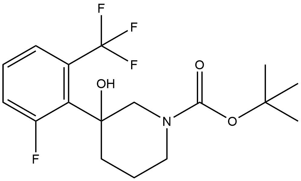 1,1-Dimethylethyl 3-[2-fluoro-6-(trifluoromethyl)phenyl]-3-hydroxy-1-piperidi... 化学構造式