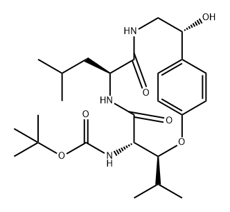 Carbamic acid, [(3S,4S,7S,11R)-11-hydroxy-3-(1-methylethyl)-7-(2-methylpropyl)-5,8-dioxo-2-oxa-6,9-diazabicyclo[10.2.2]hexadeca-12,14,15-trien-4-yl]-, 1,1-dimethylethyl ester (9CI) 化学構造式