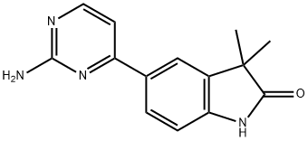 5-(2-Aminopyrimidin-4-yl)-3,3-dimethylindolin-2-one 化学構造式