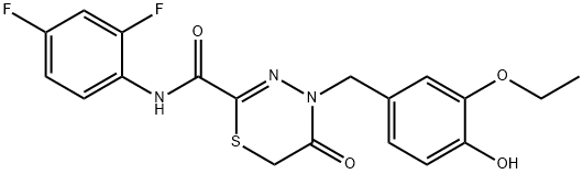 4H-1,3,4-Thiadiazine-2-carboxamide, N-(2,4-difluorophenyl)-4-[(3-ethoxy-4-hydroxyphenyl)methyl]-5,6-dihydro-5-oxo- Struktur