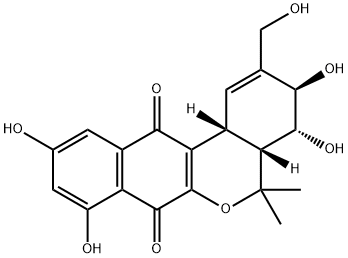 (3R)-4,4aβ,5,12bβ-テトラヒドロ-3β,4α,8,10-テトラヒドロキシ-2-(ヒドロキシメチル)-5,5-ジメチル-3H-ベンゾ[d]ナフト[2,3-b]ピラン-7,12-ジオン 化学構造式