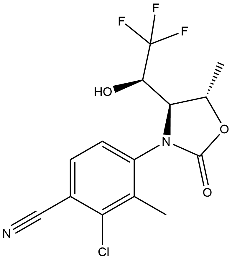 2-chloro-4-((4S,5S)-4-((R)-2,2,2-trifluoro-1-hydroxyethyl)-5-methyl-2-oxooxazolidin-3-yl)-3-methylbenzonitrile,1371608-50-2,结构式