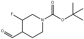1-Piperidinecarboxylic acid, 3-fluoro-4-formyl-, 1,1-dimethylethyl ester Struktur