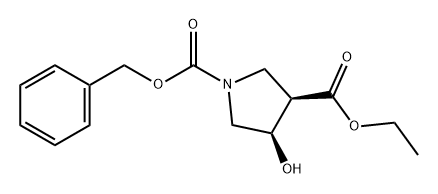 1,3-Pyrrolidinedicarboxylic acid, 4-hydroxy-, 3-ethyl 1-(phenylmethyl) ester, (3R,4R)- 化学構造式