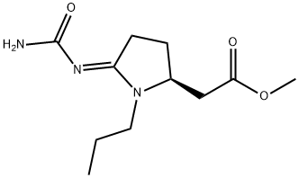 2-Pyrrolidineacetic acid, 5-[(aminocarbonyl)imino]-1-propyl-, methyl ester, (2S,5E)-,1373869-92-1,结构式