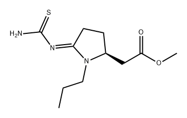 2-Pyrrolidineacetic acid, 5-[(aminothioxomethyl)imino]-1-propyl-, methyl ester, (2S,5E)- Struktur