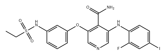 3-{3-[(ETHYLSULFONYL)AMINO]PHENOXY}-5-[(2-FLUORO-4-IODOPHENYL)-AMINO]ISONICOTINAMIDE, 1373870-79-1, 结构式