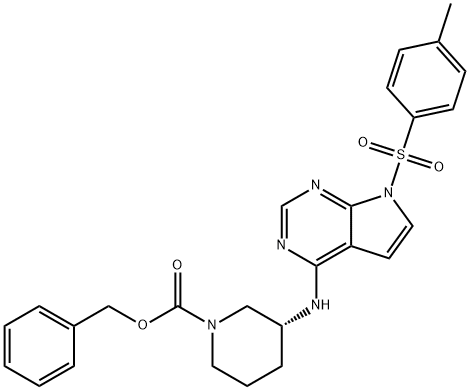 1-Piperidinecarboxylic acid, 3-[[7-[(4-methylphenyl)sulfonyl]-7H-pyrrolo[2,3-d]pyrimidin-4-yl]amino]-, phenylmethyl ester, (3R)- Structure