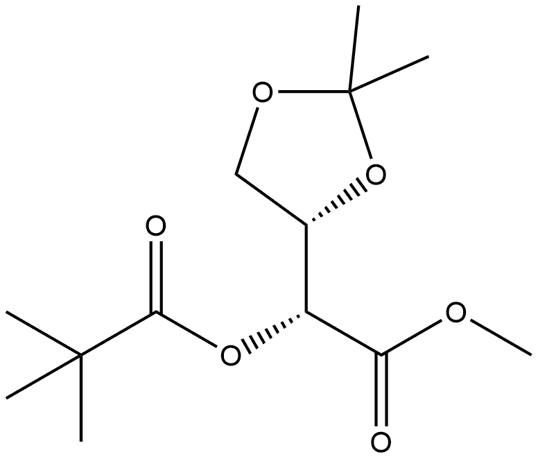 1,3-Dioxolane-4-acetic acid, α-(2,2-dimethyl-1-oxopropoxy)-2,2-dimethyl-, methyl ester, [R-(R*,S*)]- Structure