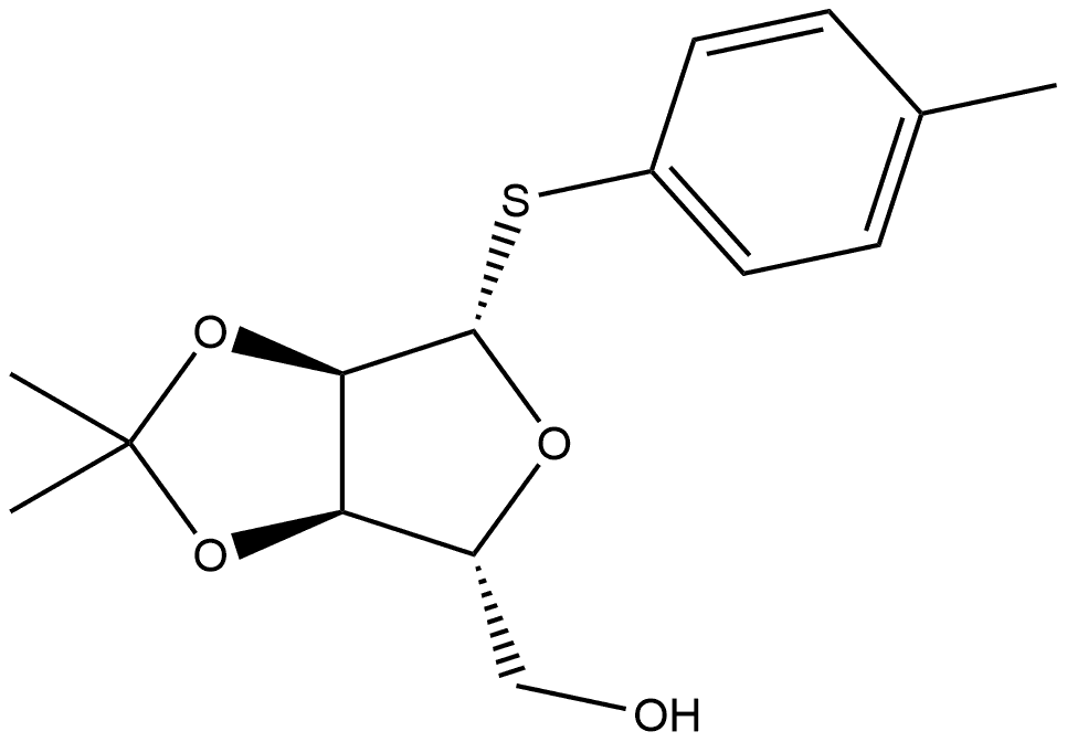 ((3AR,4R,6S,6AR)-2,2-二甲基-6-(对甲苯硫代)四氢呋喃并[3,4-D][1,3]二氧杂环戊烯-4-基)甲醇 结构式