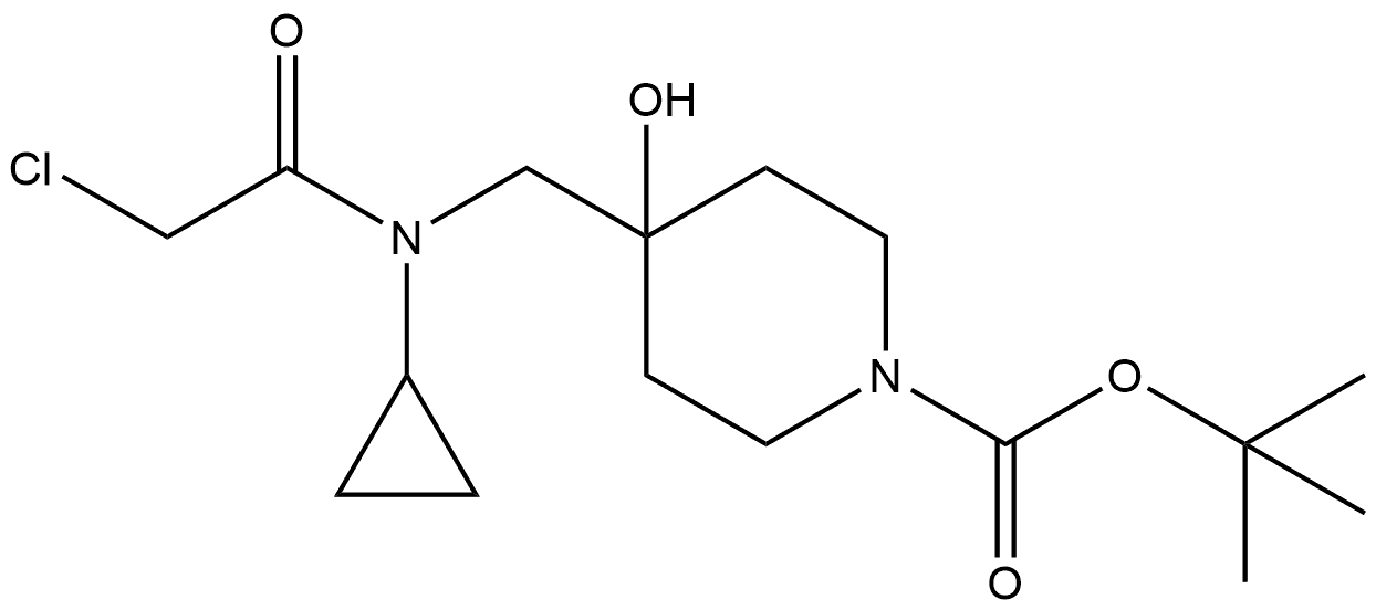 1-Piperidinecarboxylic acid, 4-[[(2-chloroacetyl)cyclopropylamino]methyl]-4-hydroxy-, 1,1-dimethylethyl ester 化学構造式