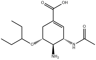 1-Cyclohexene-1-carboxylic acid, 3-(acetylamino)-4-amino-5-(1-ethylpropoxy)-, (3S,4R,5R)- 化学構造式