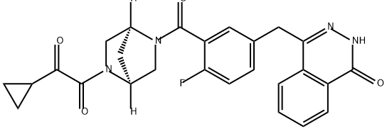 1,2-Ethanedione, 1-cyclopropyl-2-[(1S,4S)-5-[5-[(3,4-dihydro-4-oxo-1-phthalazinyl)methyl]-2-fluorobenzoyl]-2,5-diazabicyclo[2.2.1]hept-2-yl]- 化学構造式