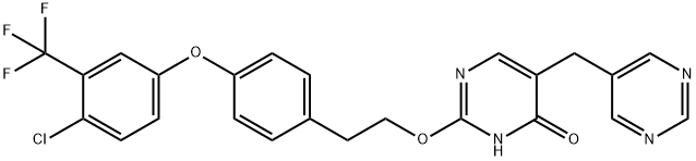 4(3H)-Pyrimidinone, 2-[2-[4-[4-chloro-3-(trifluoromethyl)phenoxy]phenyl]ethoxy]-5-(5-pyrimidinylmethyl)-|化合物 GSK2647544