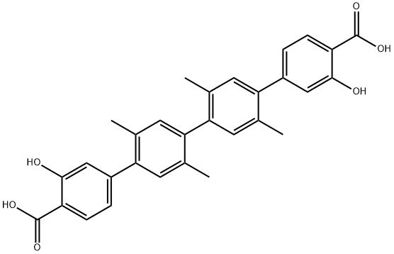 [1,1':4',1'':4'',1'''-Quaterphenyl]-4,4'''-dicarboxylic acid, 3,3'''-dihydroxy-2',2'',5',5''-tetramethyl- 化学構造式