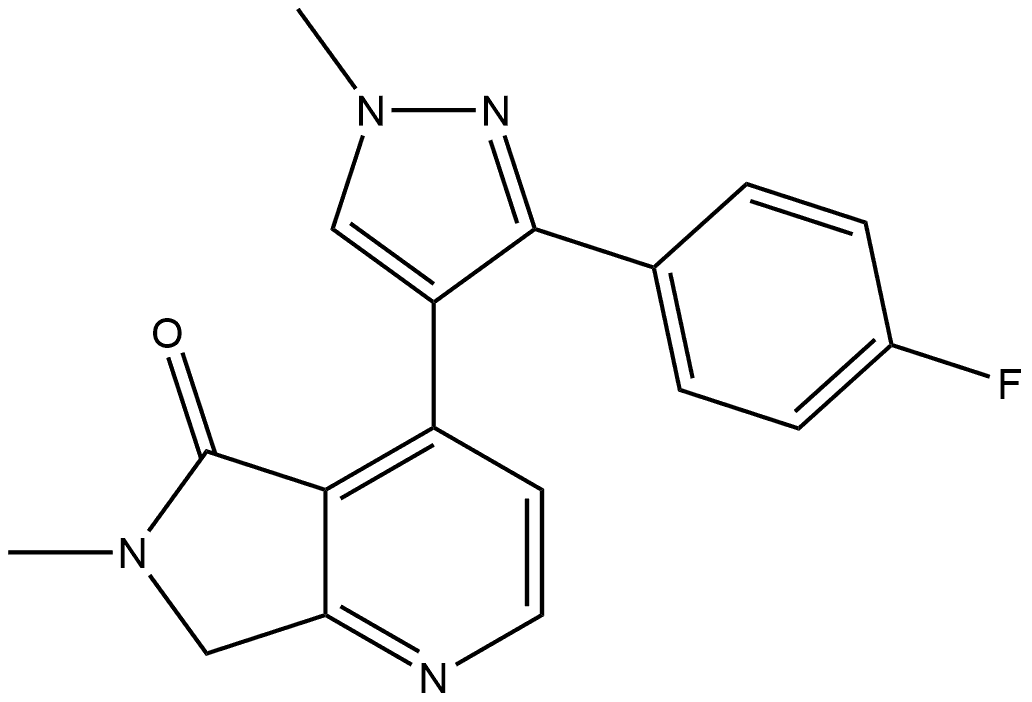 5H-Pyrrolo[3,4-b]pyridin-5-one, 4-[3-(4-fluorophenyl)-1-methyl-1H-pyrazol-4-yl]-6,7-dihydro-6-methyl- 化学構造式